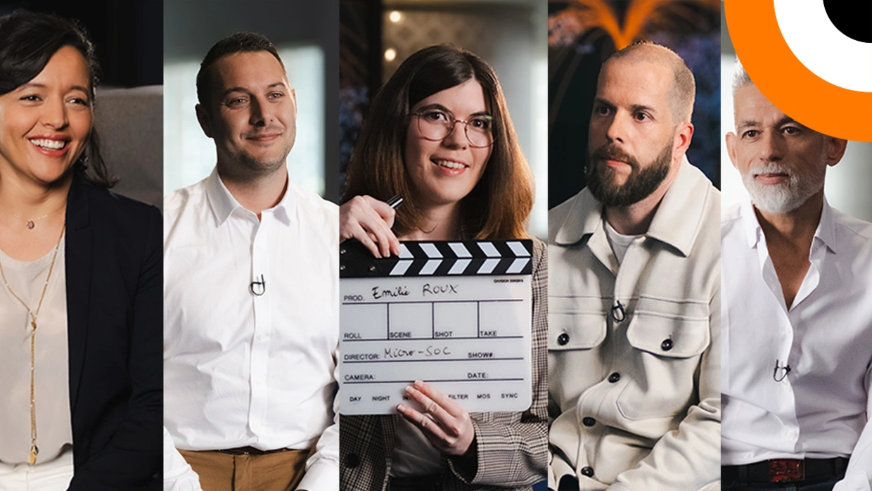 La genèse de la solution Micro-SOC racontée par les collaborateurs d'Orange Cyberdefense. Plusieurs collaborateurs d'Orange Cyberdefense sourient à l'occasion d'un shooting photo.