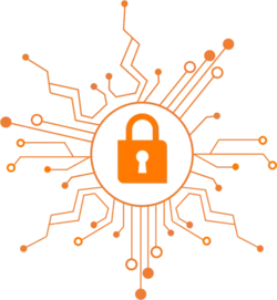 Icône représentant la protection des données un cadena et une puce