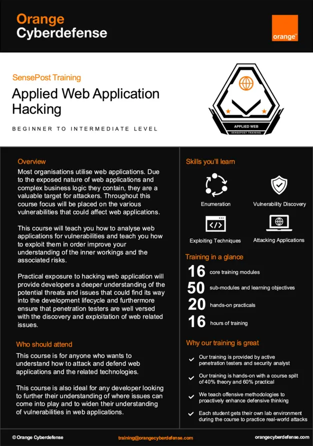 SensePost Training: Applied Web Application Hacking - Brochure