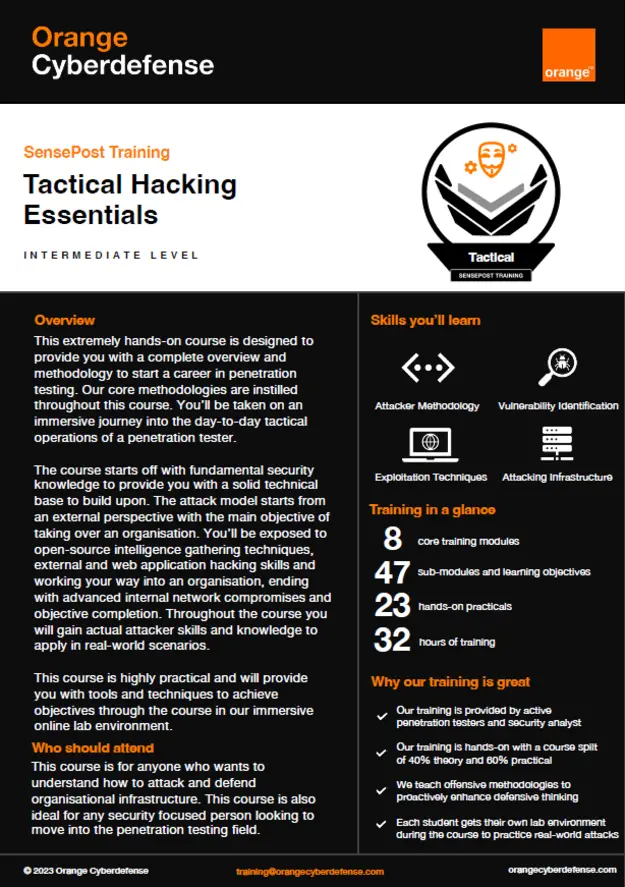 SensePost Training: Tactical Hacking Essentials - Brochure