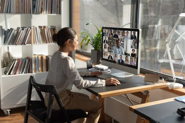 Remote employee collaborating securely via video conference – SASE for the hybrid workforce