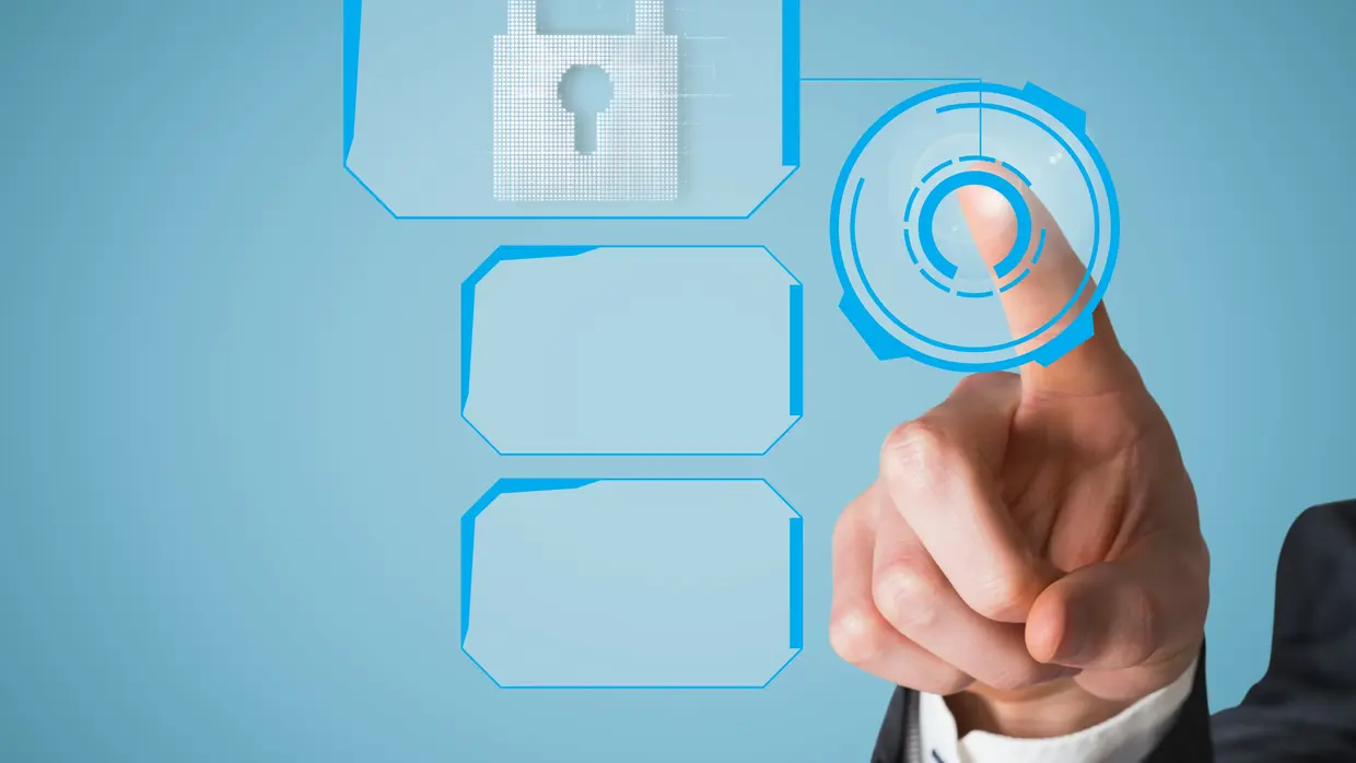 Identity & access management (IAM) finger deciding who gains access Identity & access management (IAM) finger deciding who gains access