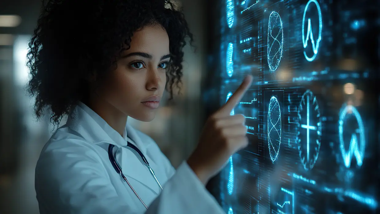 Woman looking at medical screen
