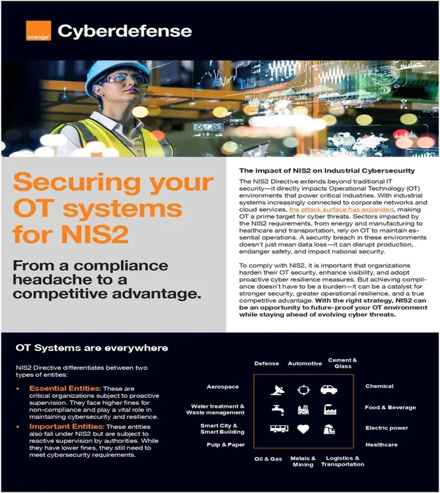 Cover of the Orange Cyberdefense datasheet 'Securing your OT systems for NIS2