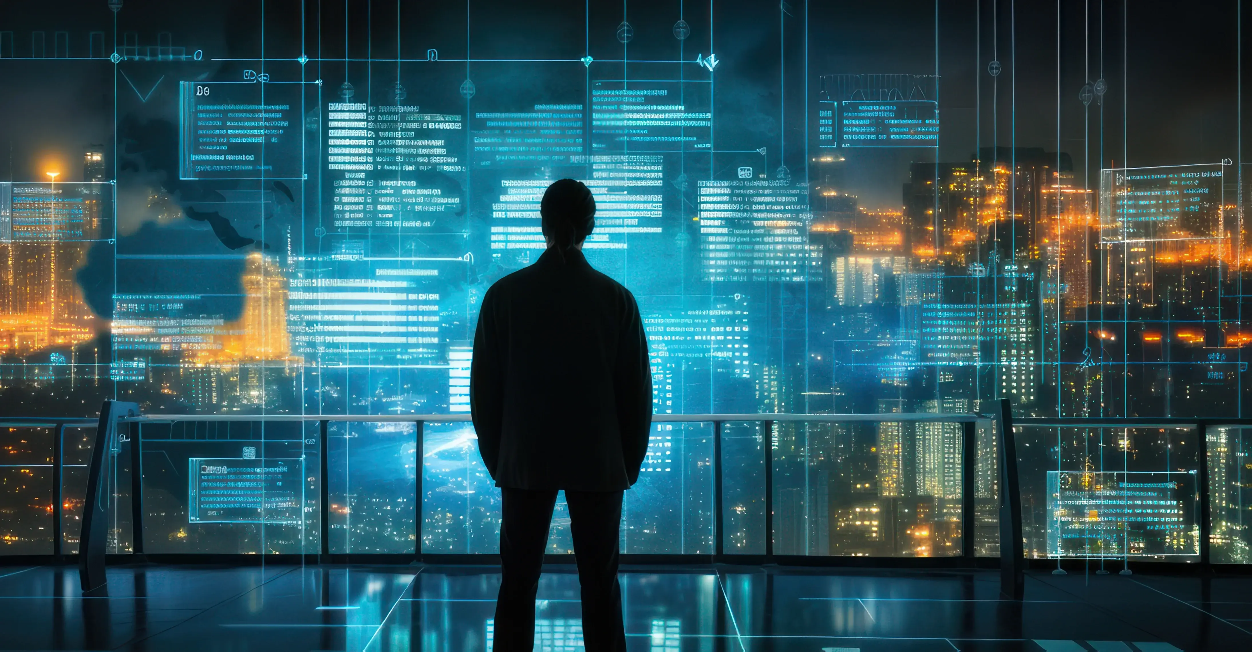 Afbeelding persoon kijkt naar stad