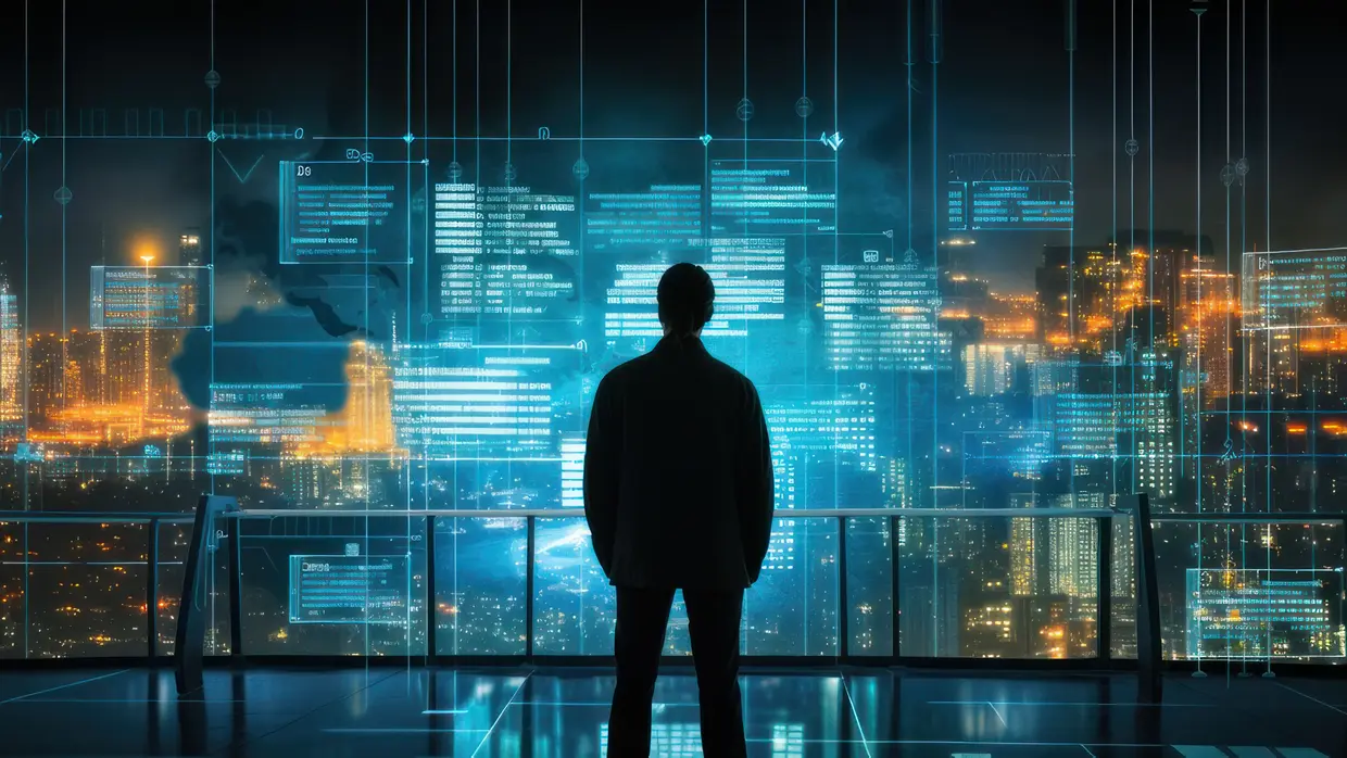 Afbeelding persoon kijkt naar stad