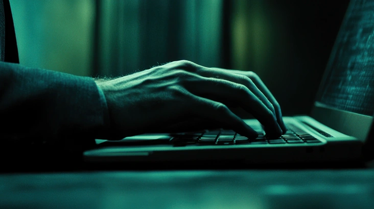 Person tippt auf Laptop Tastatur